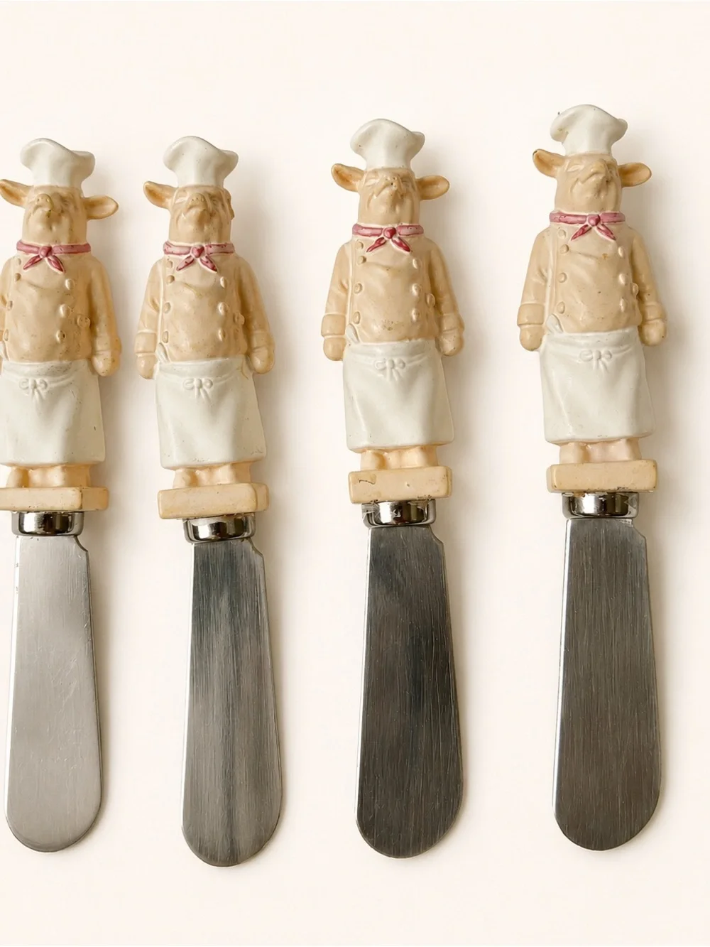Vintage Pig Chef Cheese Spreader Set w/ Japan Holder